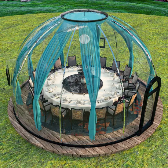 Indoor Area 23.74 Square Meters PVC PC Hotel Transparent Glamping Geodesic Dome Bubble Tent for Outdoor Dining
